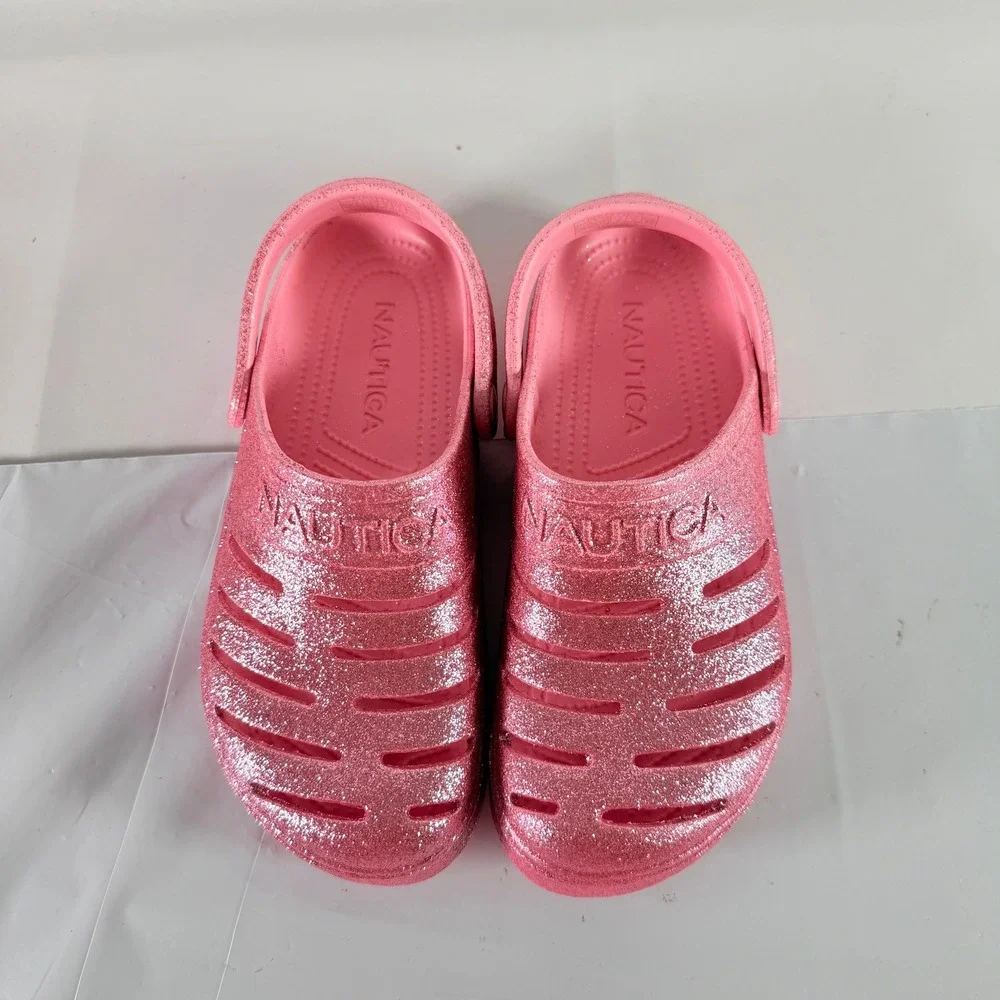 Nautica River Edge Girls 4 Clog Sandals Light Pink‎ Glitter New
